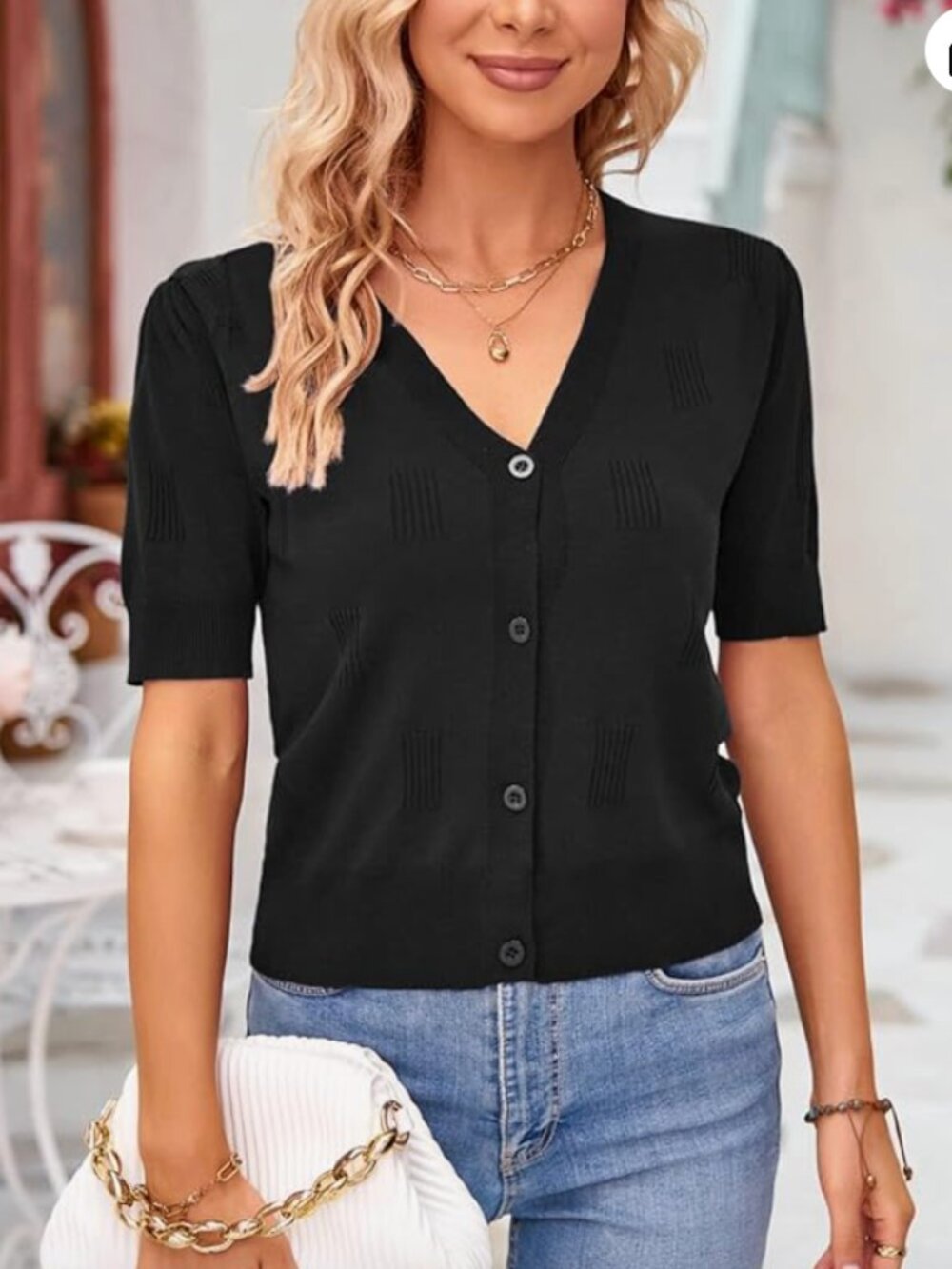 Arach & Cloz Women's Lightweight Cropped Short Sleeve Cardigan | Black | XXL